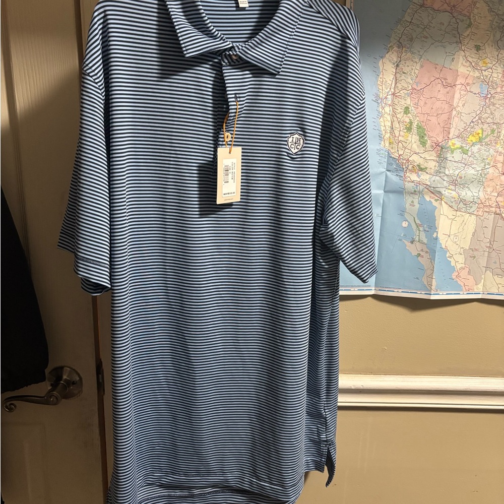 Peter Millar Navy and White Striped Polo